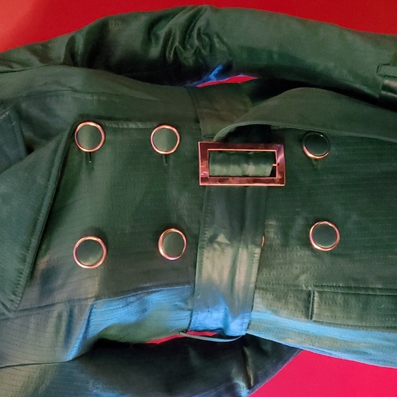 Bebe Trench Coat - Belted Peacoat Long Trench - Gorgeous Teal Green Colour Sz S - Picture 5 of 13